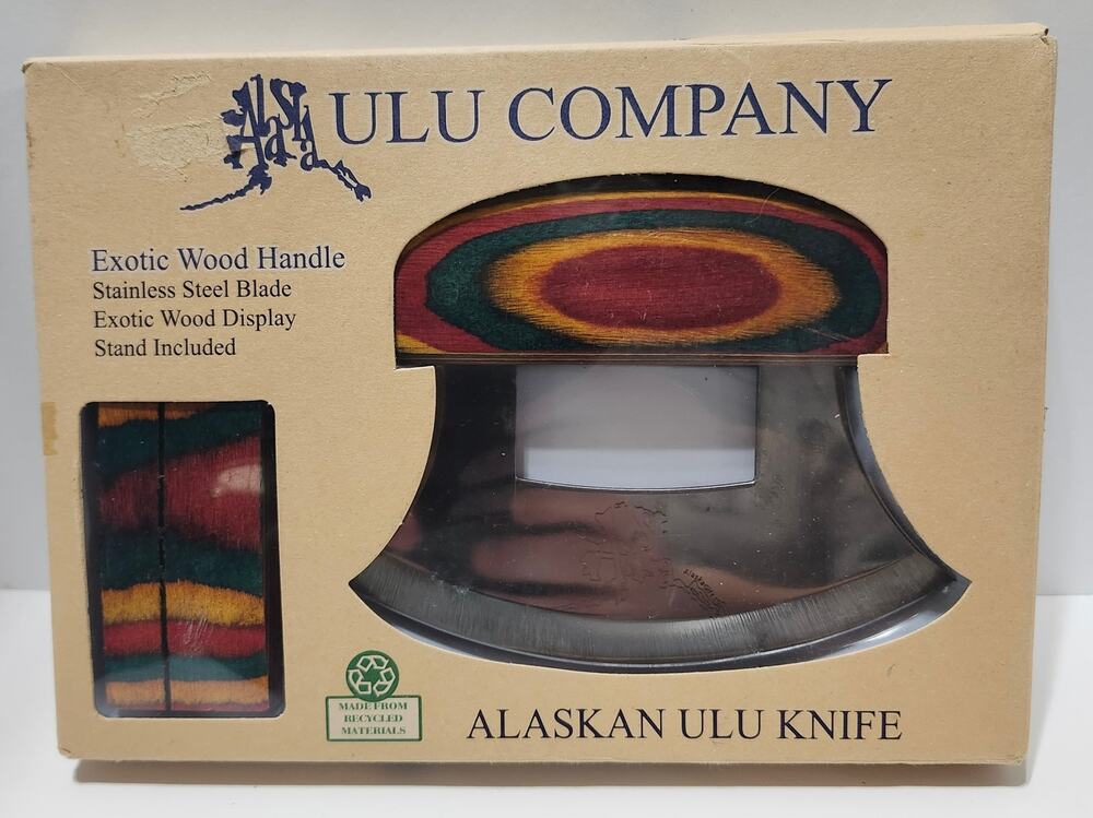 Alaska Ulu Company Exotic Wood Ulu Knife & Display Stand New in Box